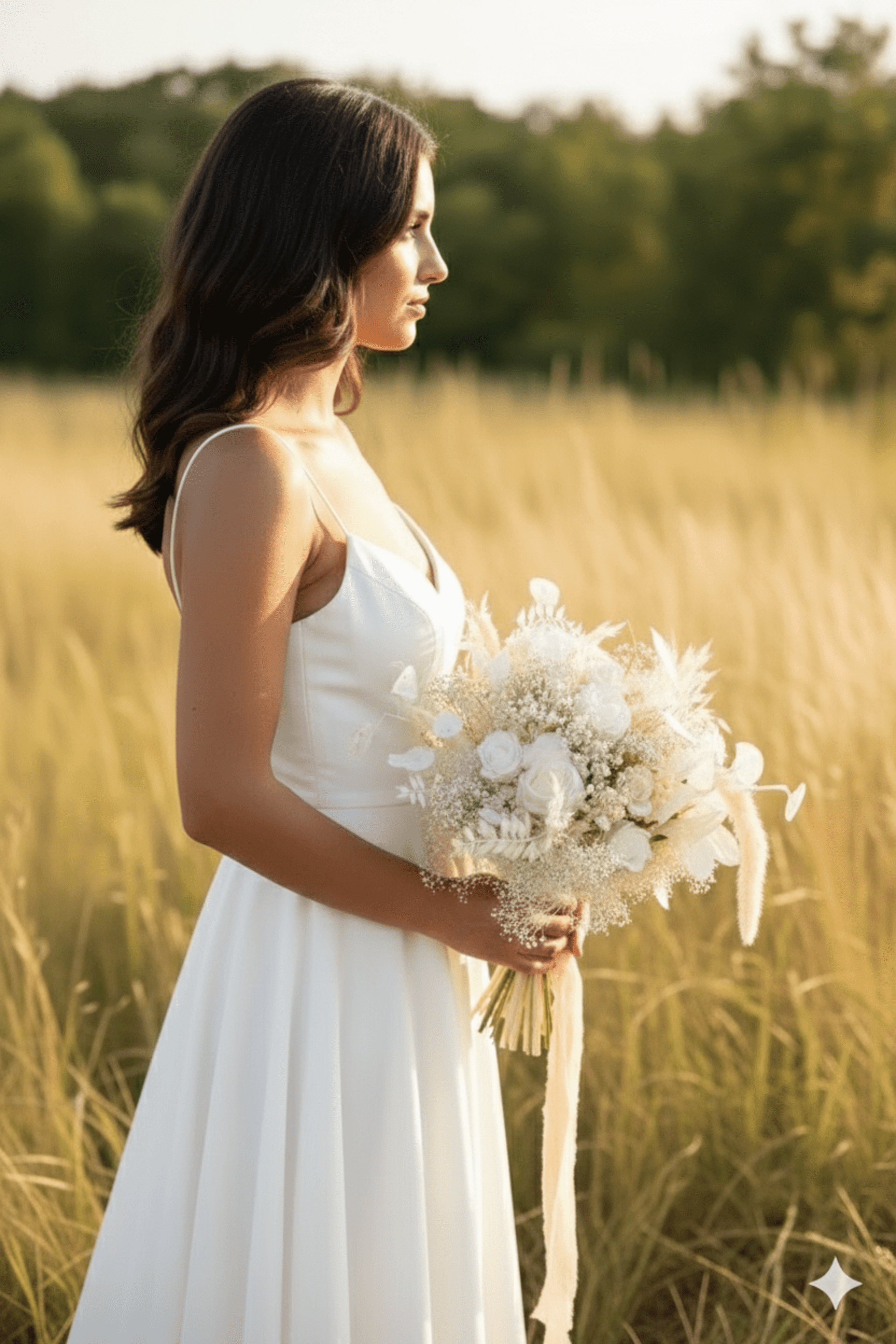 Ramo de Novia Bohemio Blanco: Flores Preservadas, Secas y de Tela - 7