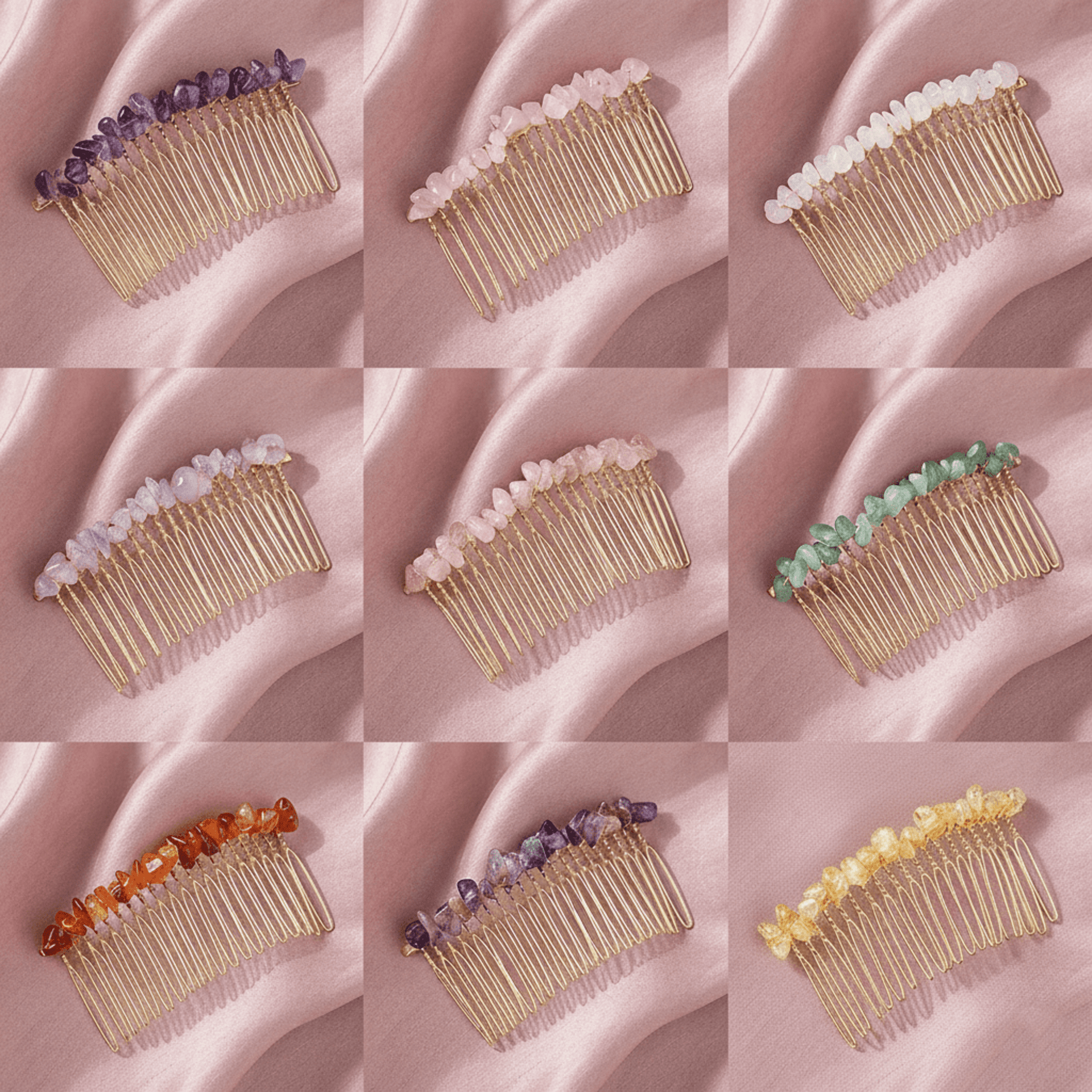 Peineta Dorelia Engarzada Hecha a Mano con Piedras de Cristal - 12