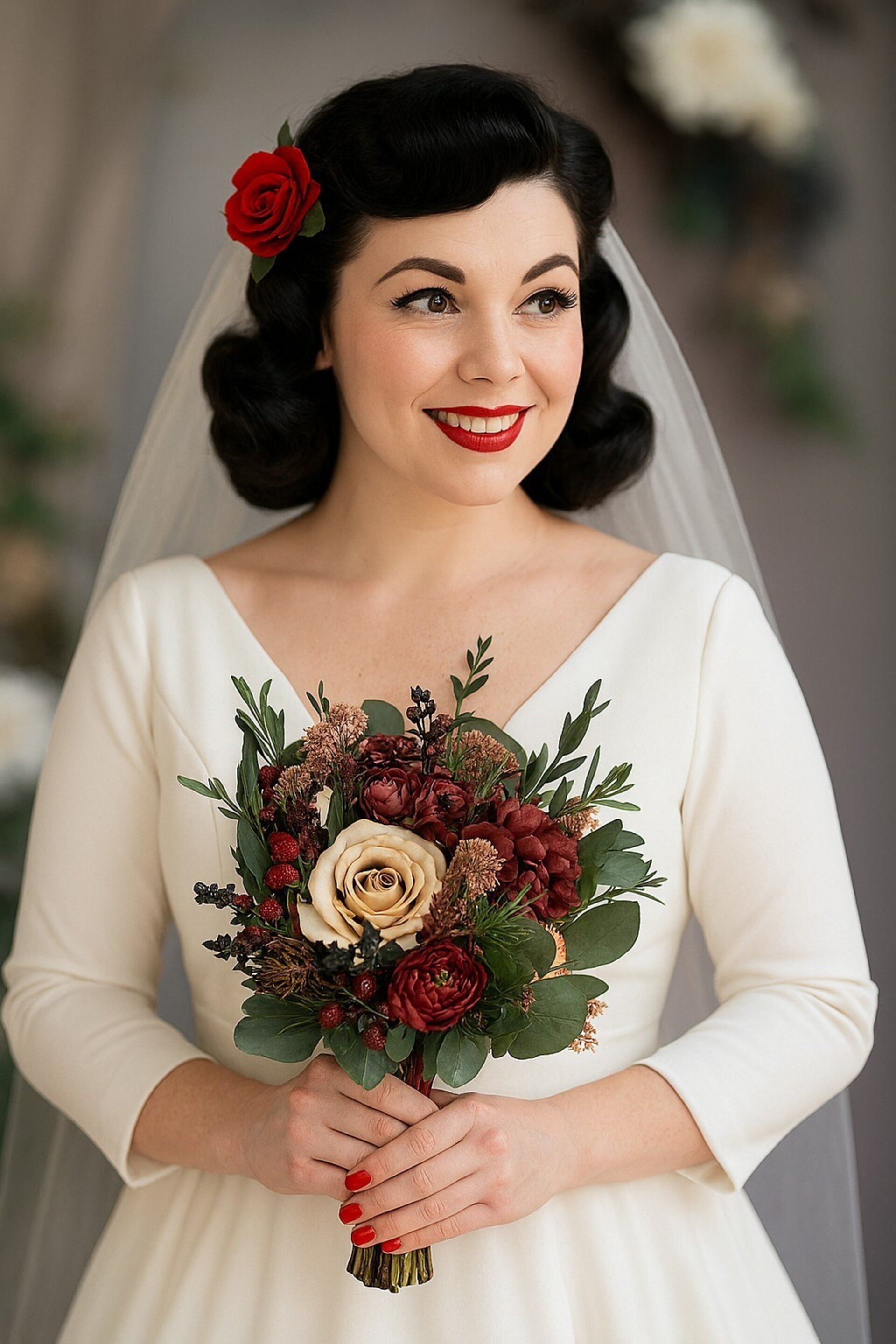 Ramo de novia de Otoño o Invierno: Color Crema y Burdeos - 6