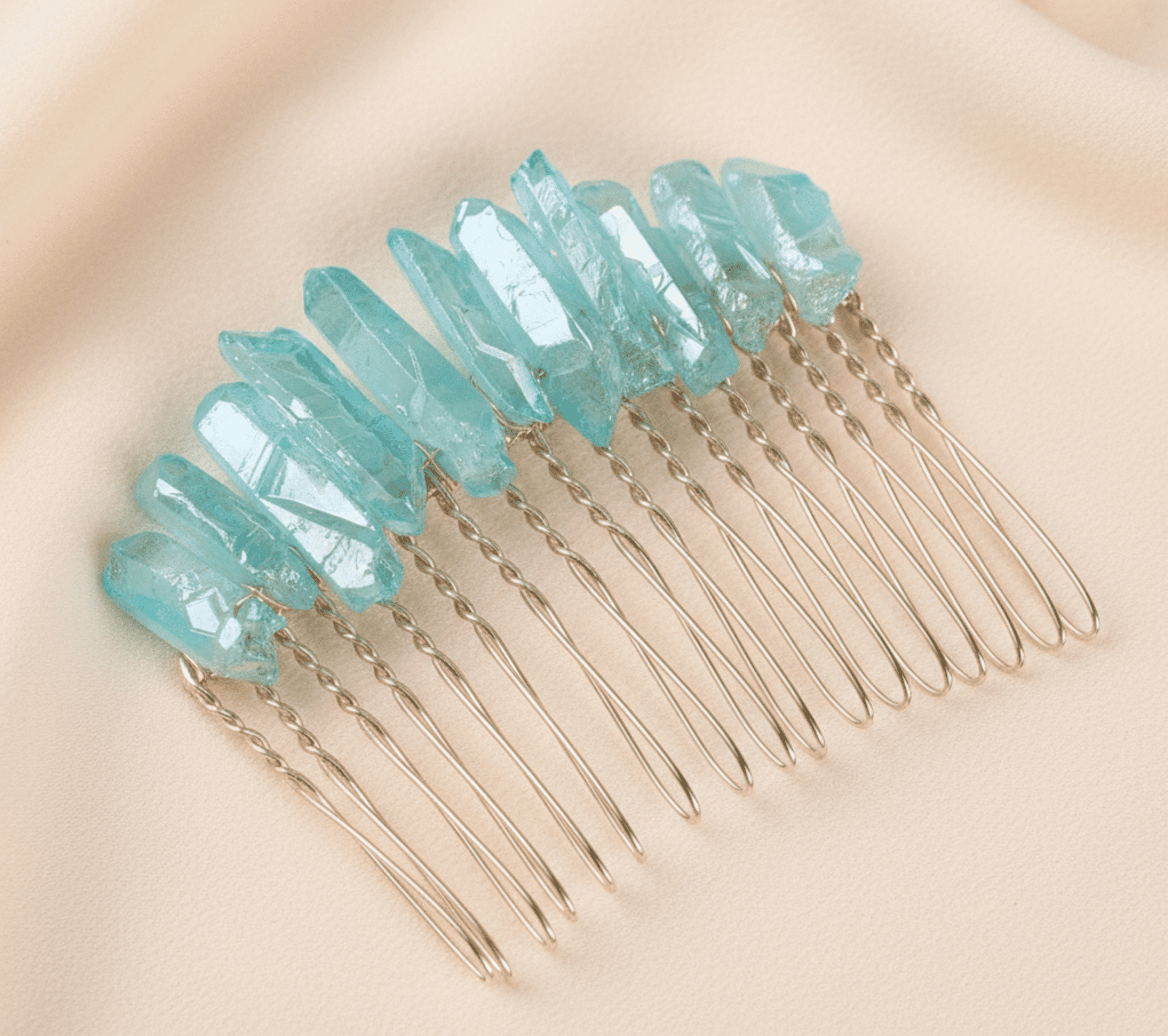 Peineta Dorelia Piedras de Cuarzo Engarzada Hecha a Mano - 2