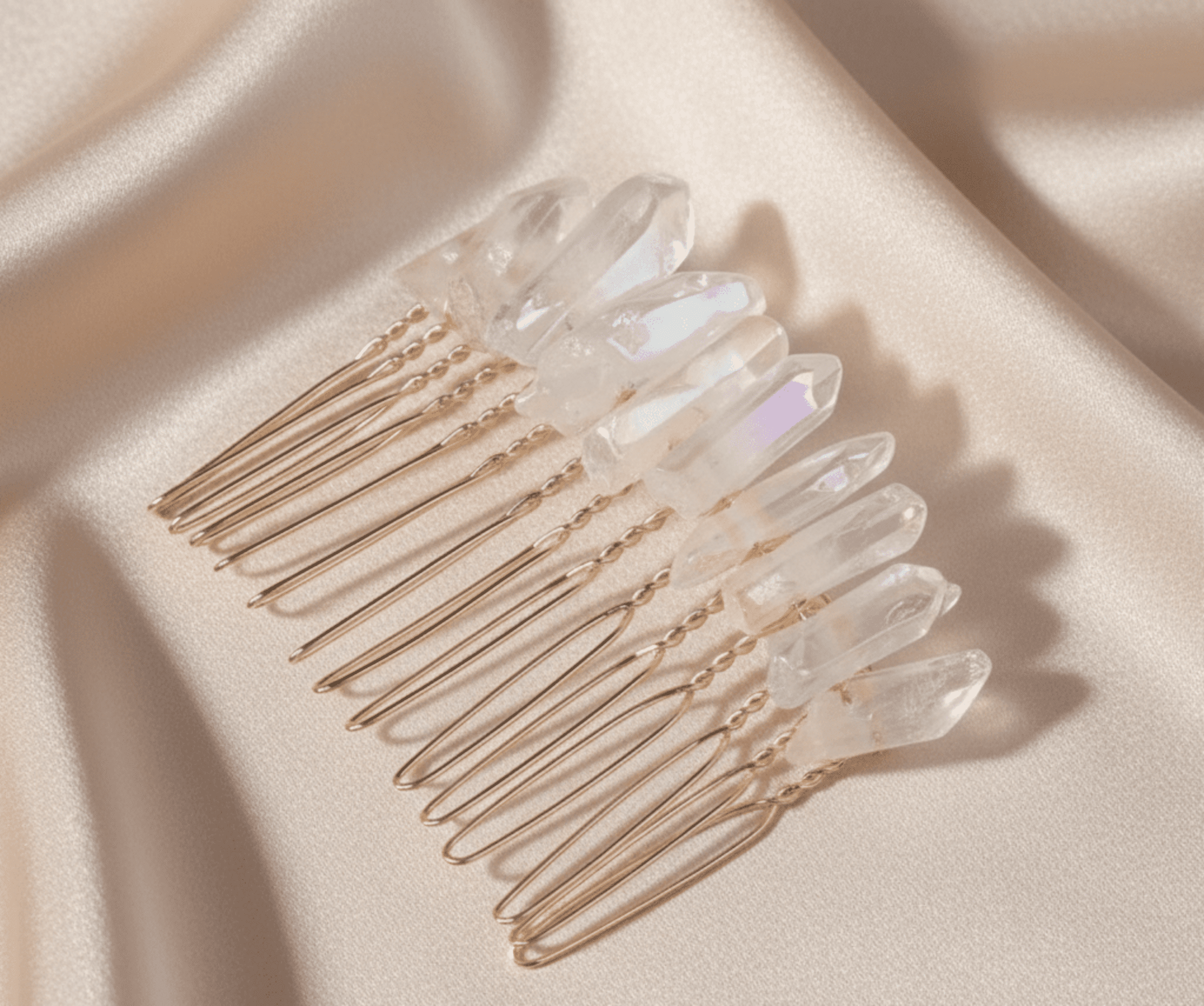 Peineta Dorelia Piedras de Cuarzo Engarzada Hecha a Mano - 4