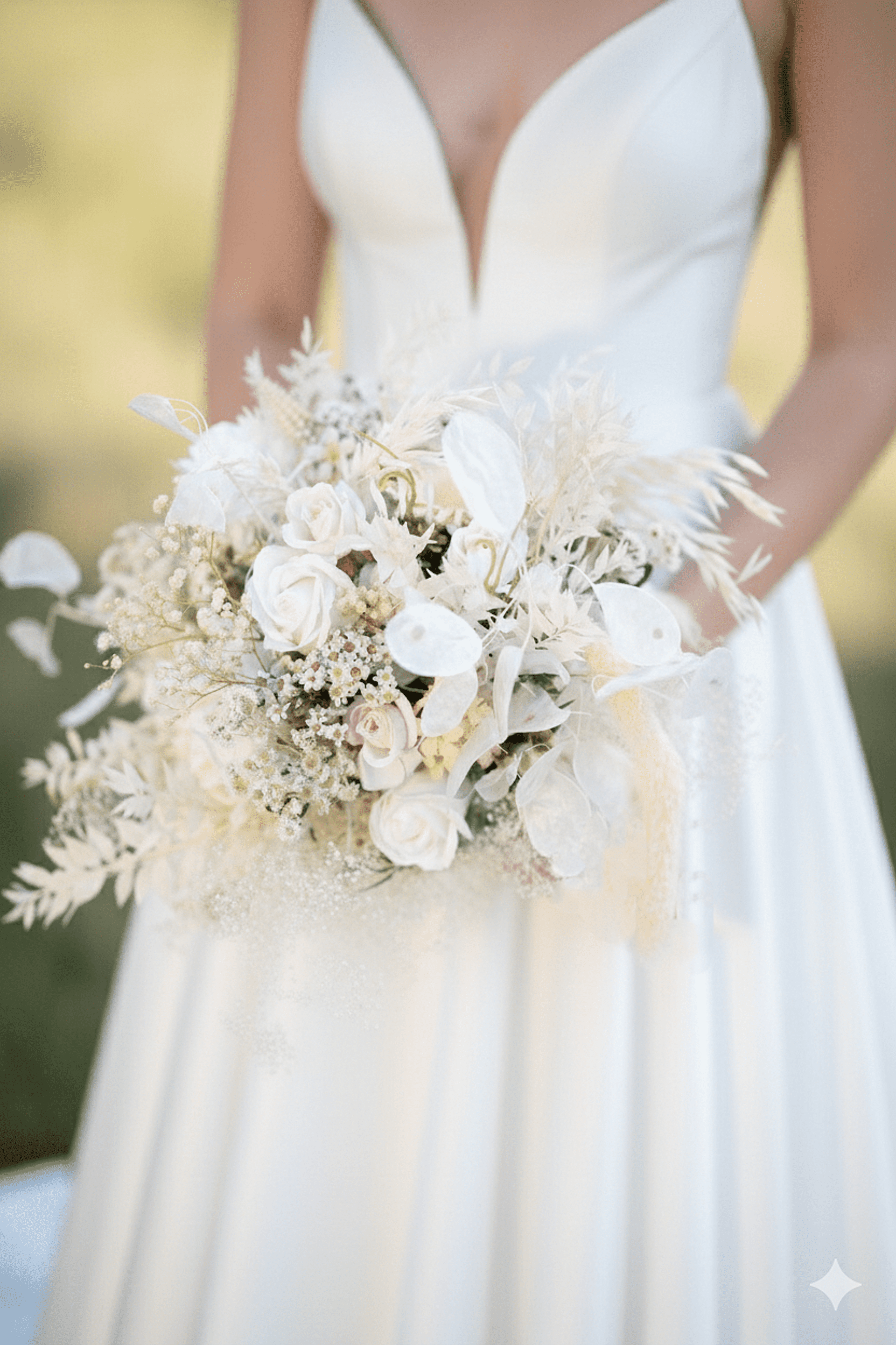 Ramo de Novia Bohemio Blanco: Flores Preservadas, Secas y de Tela - 6