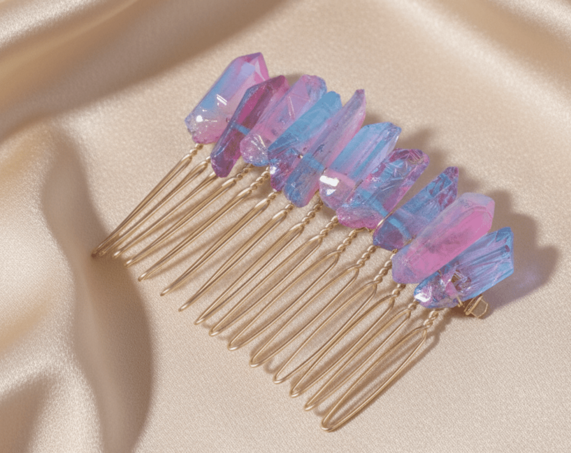 Peineta Dorelia Piedras de Cuarzo Engarzada Hecha a Mano - 7