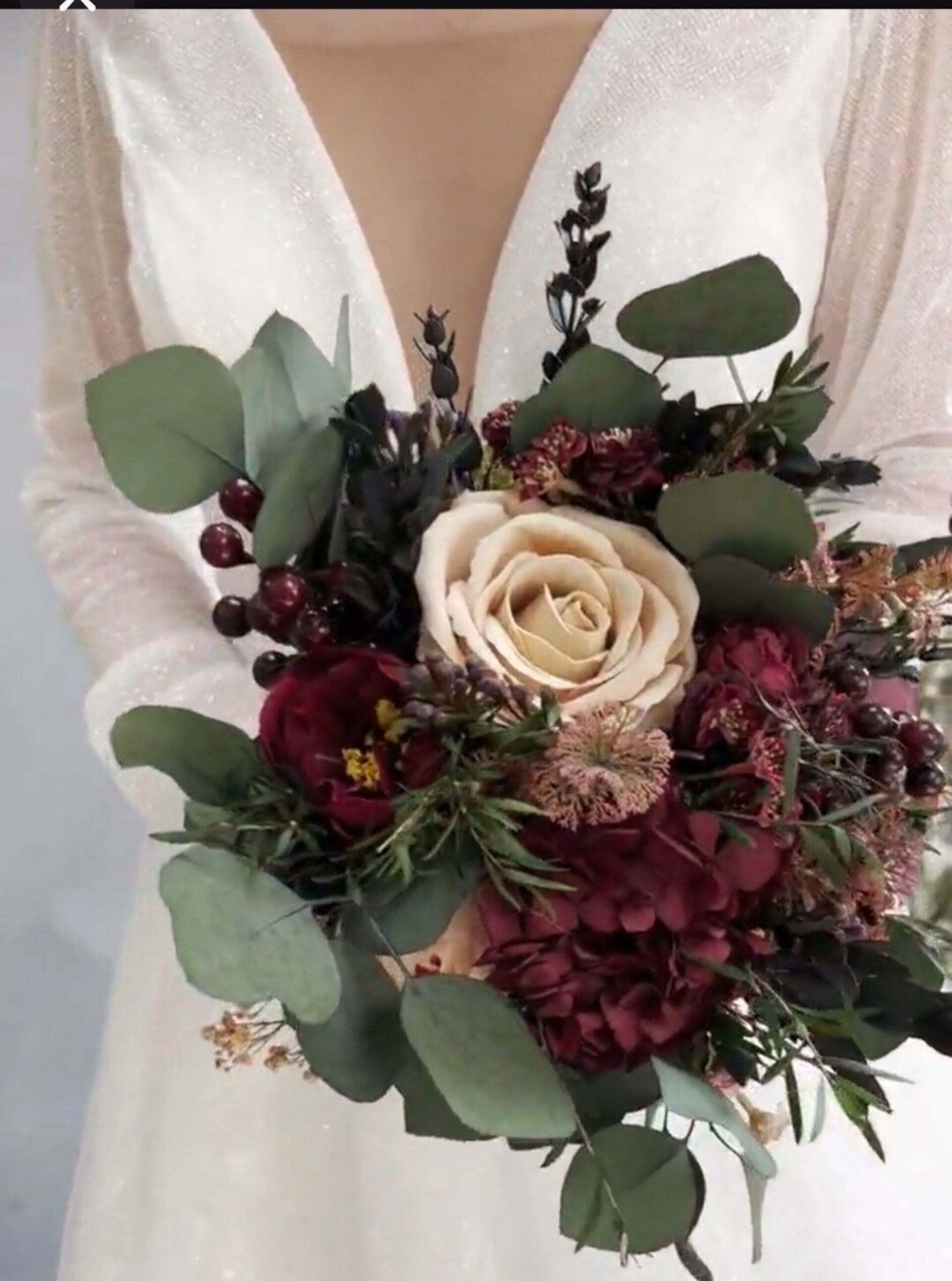 Ramo de novia de Otoño o Invierno: Color Crema y Burdeos - 3