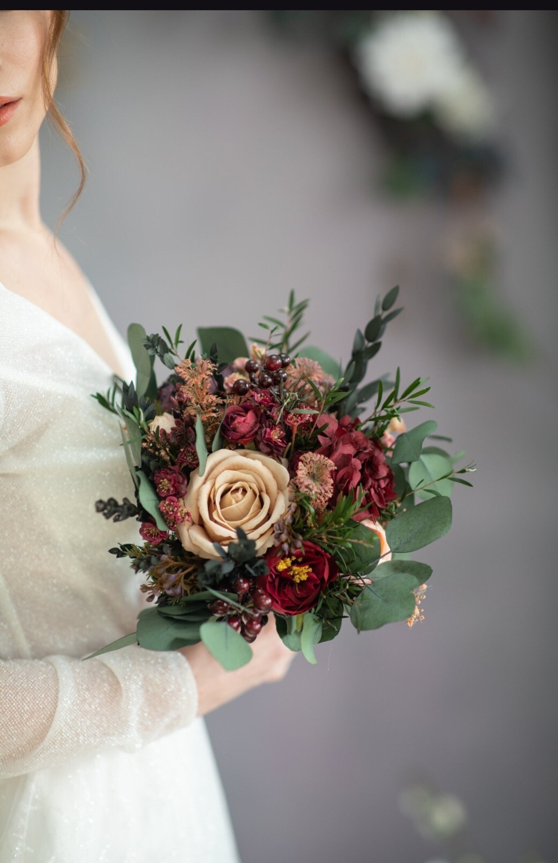 Ramo de novia de Otoño o Invierno: Color Crema y Burdeos - 2