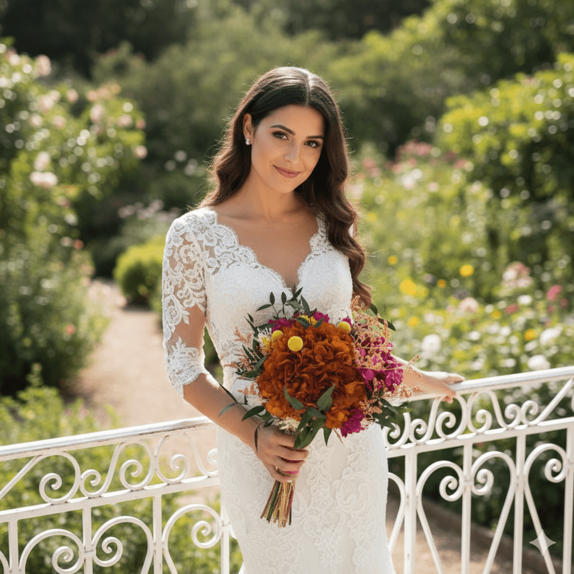 Ramo de novia de Flores Preservadas color Magenta y Naranja - 3